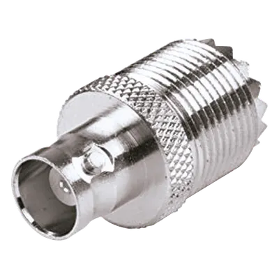 Adaptador en Línea / UHF Hembra SO-239 a BNC Hembra / 50 Ohm / Níquel-Plateado / Delrin