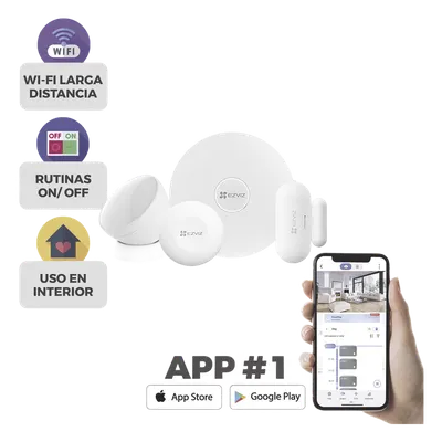 Kit de Alarma Inalambrico / Incluye: 1 Hub, 1 Sensor PIR, 1 Contacto Magnético y 1 Smart Boton / Configuración y Visualización por App Móvil EZVIZ / Protocolo Zigbee