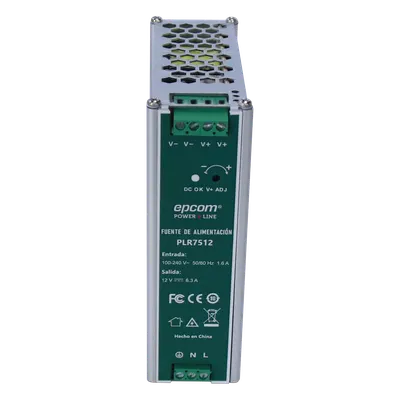 Fuente de alimentación / Entrada 100-240 Vac / Salida 12 Vcc 6.3 A / 75 W / Montaje en riel DIN / 4.53 x 1.55 x 5.08 pulgadas
