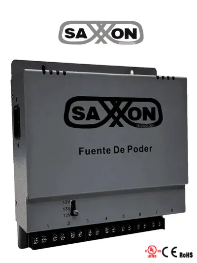Fuente de poder SAXXON PSU1208A regulable de 8 canales para seguridad