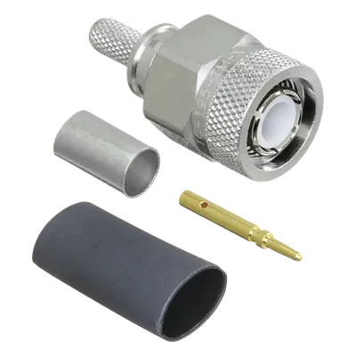 Conector TNC Macho / Anillo Plegable / Pin Soldable / Latón Plateado / 50 Ω / VSWR 1.3 hasta 6 GHz