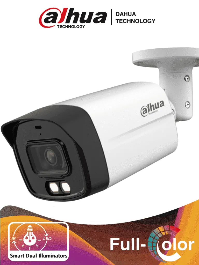 DAHUA HAC-HFW1200TLMN-IL-A - Cámara Bullet de 2 Megapíxeles/ Iluminación Dual Inteligente + Full Color/ Lente de 2.8 mm/ 102 Grados de Apertura/ 40 Metros de IR y Luz Visible/ Microfono Integrado/ DWDR/ IP67/Soporta:  CVI/CVBS/AHD/TVI/