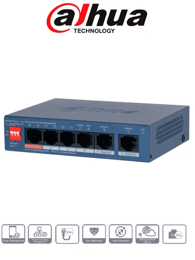 Switch PoE Dahua DH-CS4006-4ET2GT-60 administrable de 6 puertos