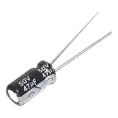 Capacitor Electrolítico de Aluminio / 47 µF / 50 Vcc / 105 °C / ESR 0.14 Ω / 6.3 x 11 mm