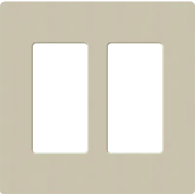 Placa de pared de 2 espacios sin tornillos visibles, acabado satinado color CY, para atenuadores, apagadores y controles Lutron de estilo Designer