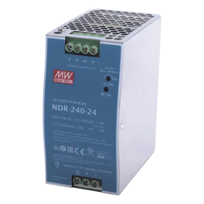 Fuente industrial MEANWELL NDR24024 de 24 Vcc para riel DIN