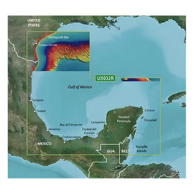 Carta Náutica Digital / Sur del Golfo de México / Contornos 1 ft / Sombreado de Profundidad 10 Rangos / Auto Ruta por Profundidad