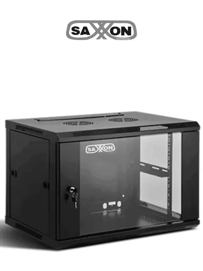 SAXXON SXR6U6406S - Gabinete de Pared Negro / 6UR / Puerta de Vidrio Templado / Alto 35 cm / Ancho 60 cm / Profundidad 45 cm