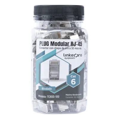 Plug modular RJ45 LINKEDPRO TC6SG-100 Cat6 blindado, 100 piezas