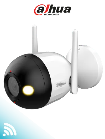 DAHUA F2CN-PV - Cámara IP Bullet WiFi de 2 MP/ lente de 2.8 mm. Cuenta con Full Color + iluminación dual inteligente, disuasión activa, audio bidireccional, micrófono y altavoz integrados, 30 m, funciones de IA y resistencia IP67.