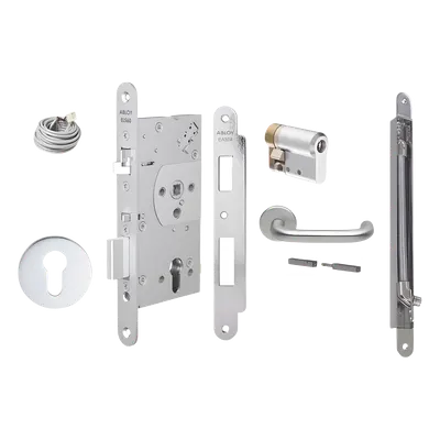 Kit de cerradura electrificada / Perfil sólido 60/24mm / Control de acceso por señal de sistema / Apertura manual emergencia / Acero inoxidable