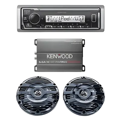 Kit de estéreo marino con Bluetooth / Amplificador Clase D 400W / Bocinas resistentes al agua 50W RMS / Pantalla 255 segmentos