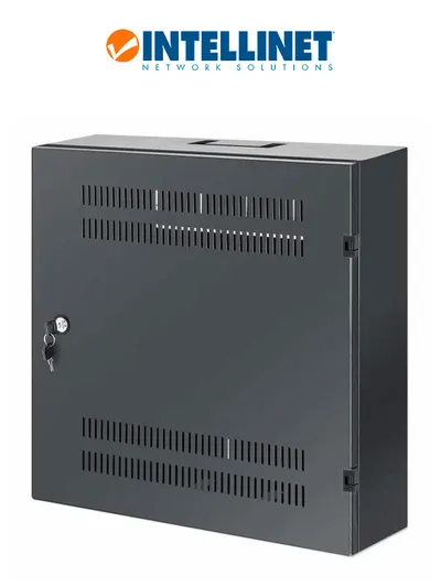 INTELLINET 713689 - Gabinete mural 19" de tamaño reducido / Caja delgada que ahorra espacio con sólo 17.0 cm de profundidad, 4U de rieles horizontales y 2U de rieles verticales / Negro