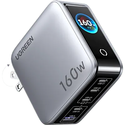 Cargador de Escritorio GaN / 160 W de Potencia Total / 140 W por Puerto USB-C / 5 Puertos / Pantalla TFT / Distribución Inteligente