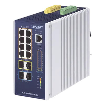 Switch Industrial Administrable Capa 3 / 8 Puertos PoE Gigabit 802.3bt / 2 Puertos SFP 1G/2.5G / 2 Puertos SFP 10G / IP30 / -40 a 75°C / 0.25 x 0.44 x 0.50 ft