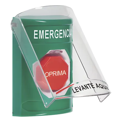 Botón de Emergencia de Superficie / Tapa de Policarbonato / Bocina Pre Alarma / 2 Relés C 10 A / Texto en Español / Solo Interior