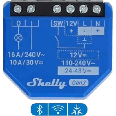 Relé inteligente Shelly 1 Gen3 Wi-Fi de 16A con contacto seco