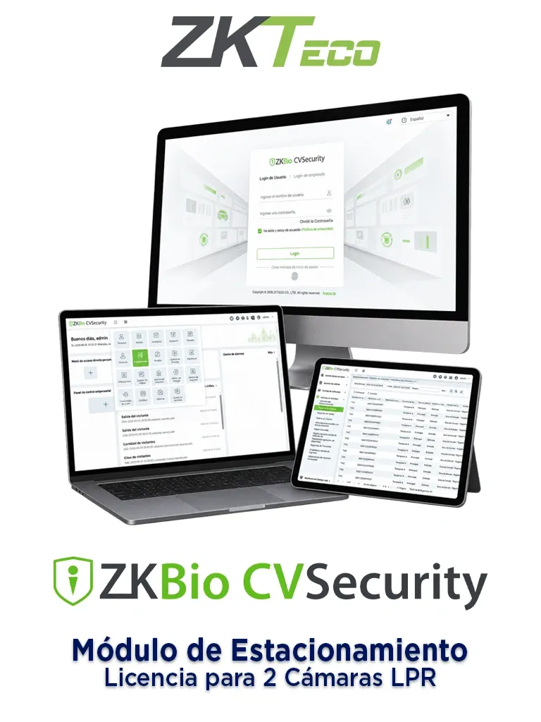 ZKTECO ZKBIOCVPARKLPR2 - Licencia Vitalicia del Módulo de Estacionamiento (LPR) de ZKBio CVSecurity para 2 Cámaras LPR, 10,000 Usuarios, 1,000 Departamentos y 1,000 Áreas