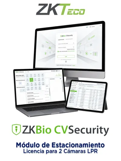 ZKTECO ZKBIOCVPARKLPR2 - Licencia Vitalicia del Módulo de Estacionamiento (LPR) de ZKBio CVSecurity para 2 Cámaras LPR, 10,000 Usuarios, 1,000 Departamentos y 1,000 Áreas