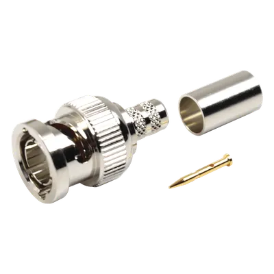 Conector BNC Macho en 75 Ohm, de Anillo Plegable para RG-59/U, Níquel/ Oro/ Teflón.