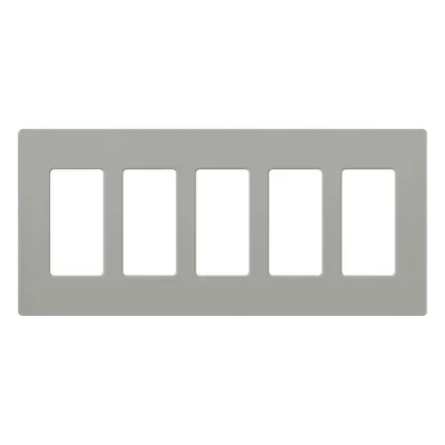 Placa de pared Claro / 5 espacios / gris brillante (GR) / 25.9 x 11.9 cm, perfil 7.6 mm / sin tornillos / compatible con Caseta Wireless, Maestro, Pico y Vive
