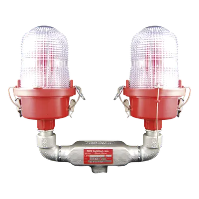 Luz de Obstáculo Doble / LED Rojo e Infrarrojo / 120-240 VAC / 32.5 CD / IR 4mW/sr @ 850nm / Base Valox / Lente Fresnel Acrílico / -55°C a 55°C