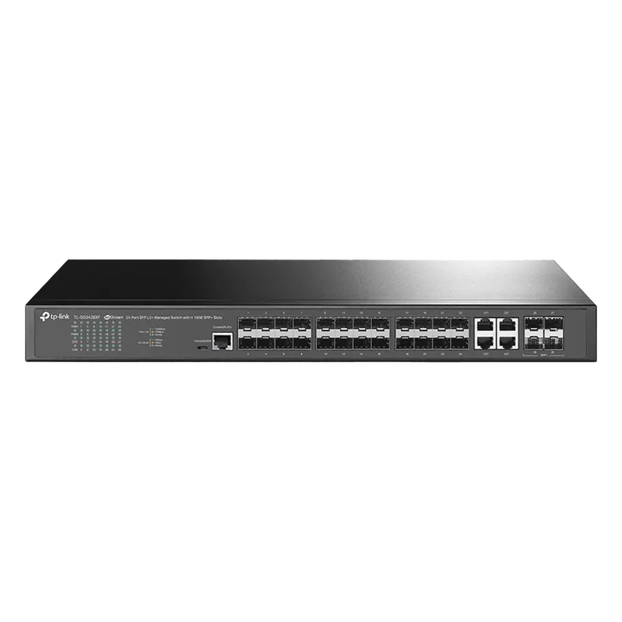 Switch de fibra óptica TP-Link TL-SG3428XF con 24 puertos SFP