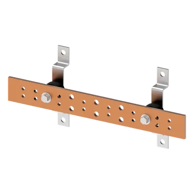 Barra de Tierra para Telecomunicaciones / Cobre Electrochapado / 0.25 x 2.00 x 16.00 pulgadas (6.4 x 50.8 x 406.4 mm) / 12 Puntos de Conexión / Incluye Soportes y Conectores / Anticorrosivo