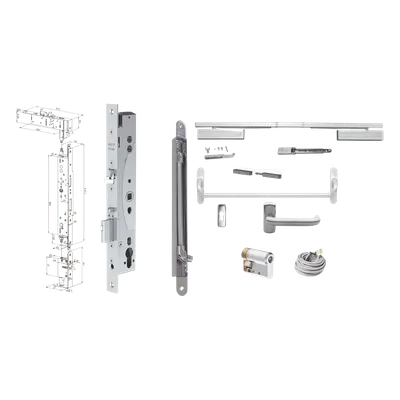 Kit de Cerradura Electrificada / Control de Acceso Integrado / Barra Antipánico / Perfil Angosto / Acero Inoxidable