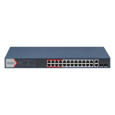Switch PoE+ Administrable / 24 Puertos 10/100 Mbps / 2 Puertos Gigabit Combo / 370 W / Alcance Extendido 300 m (984.3 ft) / Protección 6 kV