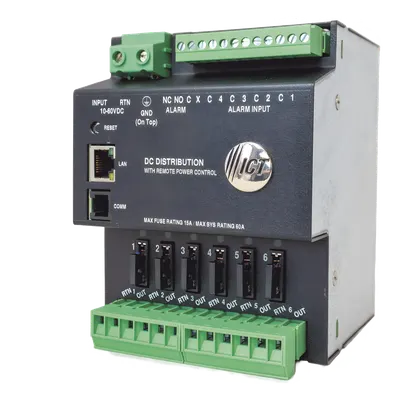Unidad de Distribución de Energía DC / 6 Salidas / 60 A Total / Control Ethernet TCP-IP / SNMPv3 / Montaje Riel DIN