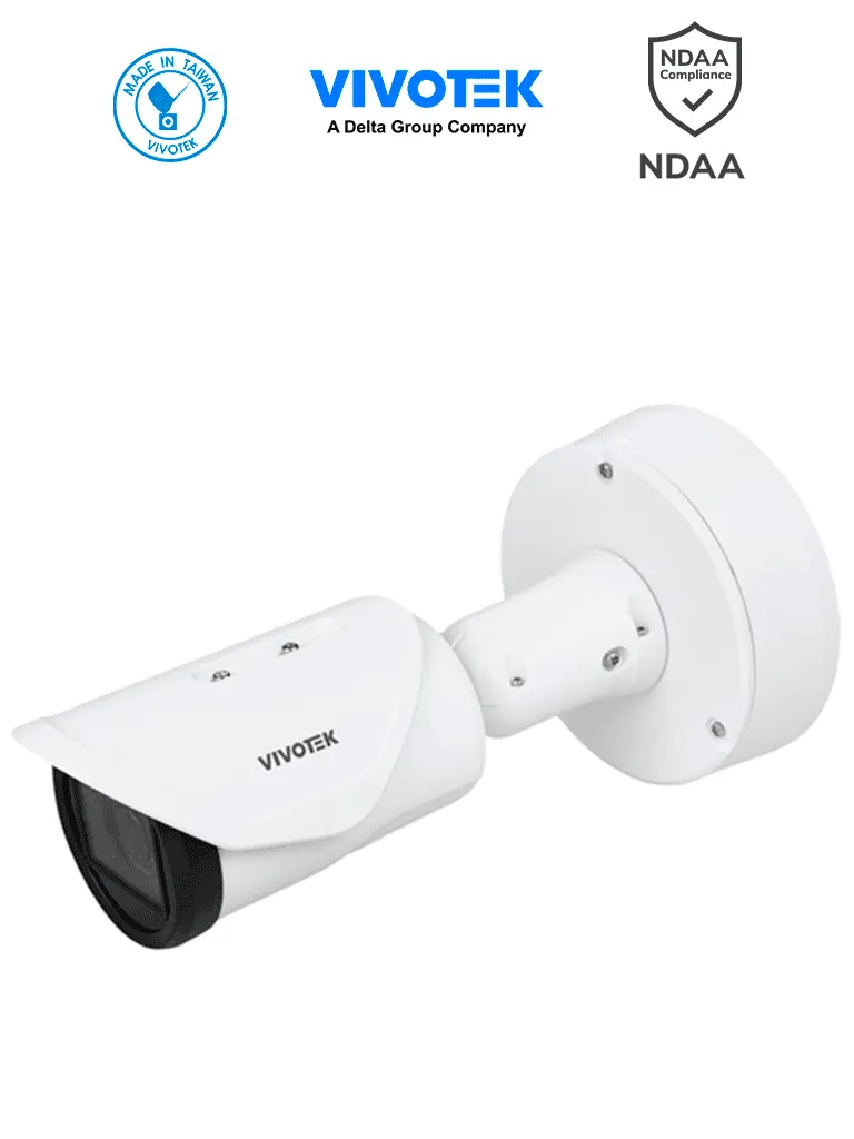 VIVOTEK IB9387-EHTV-V3 - Cámara IP bullet exterior 5 MP, Lente varifocal 2.7-13.5mm, IR II 50mts, Real Sight Engine IA, IA Deep Search, IA Smart VCA, Protección IP67, IK10, NEMA 4X, Ciberseguridad Trend Micro, DI/DO, ONVIF, NDAA
