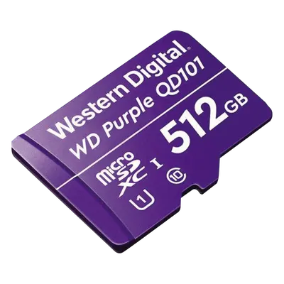 Memoria microSD de 512 GB PURPLE, Especializada Para Videovigilancia, 10 VECES MAYOR DURACIÓN, 3 AÑOS DE GARANTIA