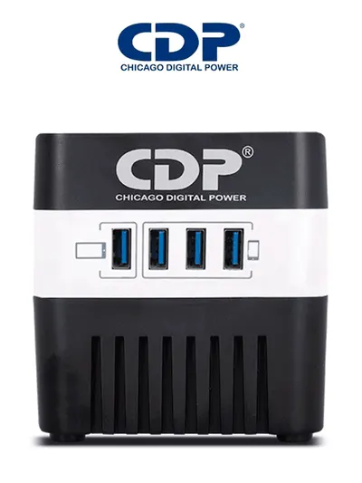 CDP RU-AVR604- Regulador de Voltaje / Supresión de Picos / 600VA / 300W / 4 Puertos USB para Carga de 2.1A Max / 4 Salidas Reguladas / Indicadores Led / Diseño Compacto