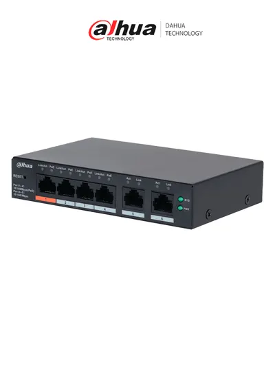 Switch PoE Dahua DH-CS4006-4ET2ET-60 con 4 puertos PoE y 65 W