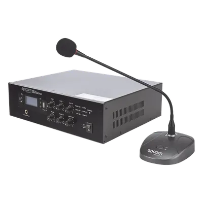 Kit Amplificador 70/100V / 120W RMS / Bluetooth MP3 USB Tuner / Micrófono de Escritorio / 2 Tonos de Timbre