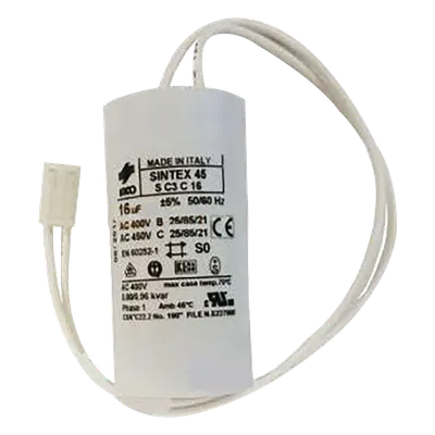 Capacitor de Arranque / 16 µF / 230 VAC / 50 Hz / Protección Térmica 120 °C / Barreras 620/640