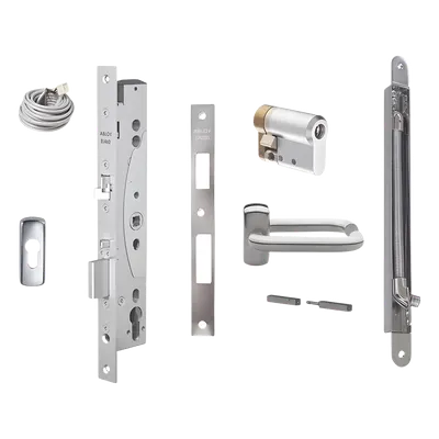 Kit de cerradura electrificada / Perfil angosto / Control de acceso exterior / Salida libre interior / Puerta simple