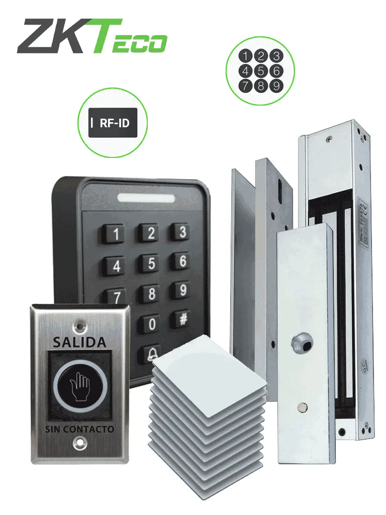 ZKTECO SA40 Kit - Kit de Control de Acceso Autónomo para 1 Puerta con 2,000 Usuarios, Lector RFID de 125 kHz y 13.56 MHz, Electroimán LM1802 de 350 lb, Botón de Salida TLEB1 y 10 Tarjetas ID de 125 kHz