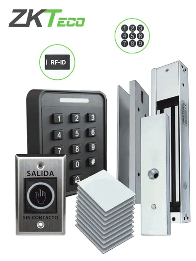 ZKTECO SA40 Kit - Kit de Control de Acceso Autónomo para 1 Puerta con 2,000 Usuarios, Lector RFID de 125 kHz y 13.56 MHz, Electroimán LM1802 de 350 lb, Botón de Salida TLEB1 y 10 Tarjetas ID de 125 kHz