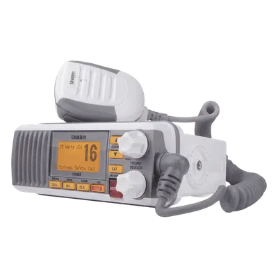 Radio Móvil Marina VHF / 25W / 1W Seleccionables / DSC Clase D con GPS / IPX4 / Monitoreo Triple Canal / Pantalla LCD / Blanco