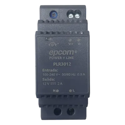 Fuente de poder DIN Riel / 15 Vcc / 2 A / 30 W / Entrada 100-240 Vca / Terminales 5.5 x 2.5 mm / -20°C a 45°C / 3.7 x 1.4 x 2.3 pulgadas