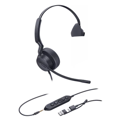 Diadema USB Profesional / Mono / Cancelación de Ruido AI / Altavoz 35 mm / USB-C/A Plug-and-Play / Certificación Microsoft Teams