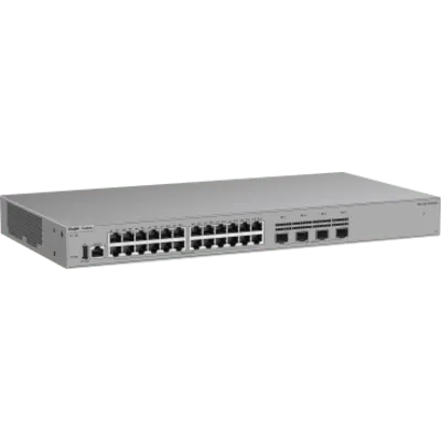 Switch Ethernet de Acceso 1000 Mbps / 24 Puertos RJ45 10/100/1000BASE-T / 4 Puertos SFP+ 1GE/2.5GE/10GE / Capacidad 128 Gbps / Enrutamiento Layer 3 / VSU / Diseño Sin Ventilador / 1 RU / Línea Cybrey
