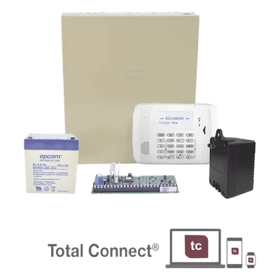 Panel de alarma residencial y comercial / hasta 48 zonas / 3 particiones / kit con gabinete, batería y transformador / AlarmNet y Total Connect