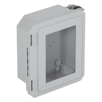 Caja de Fibra de Vidrio / 8.77" (22.27 cm) Alto x 6.77" (17.19 cm) Ancho x 4.06" (10.31 cm) Profundo / Ventanilla Transparente / Certificación UL/cUL / Uso Exterior
