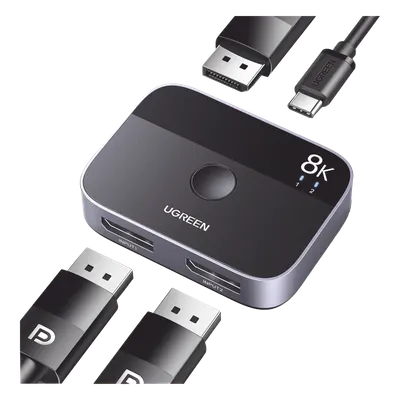 Conmutador DP 1.4 8K | Display Port Splitter 2 Entradas a 1 Salida | Bidireccional | 3D | HDR10+ | Dolby Atmos | 240Hz | 48Gbps | Compatible Free-Sync/G-Syng | Sincronización de Audio | Potentes Chips de Última Generación.