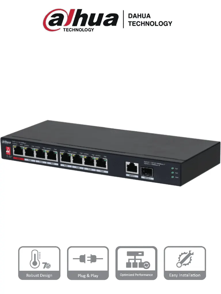 Switch PoE Dahua DH-PFS3110-8ET1GT1GF-96 con 8 puertos PoE