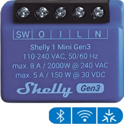 Relé inteligente Shelly 1 Mini Gen3 de 1 canal con contacto seco