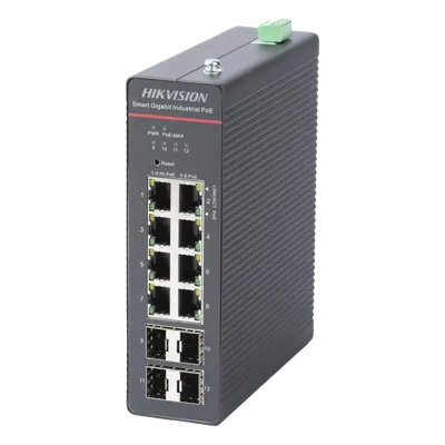Switch industrial Hikvision DS-3T1512HP-SI-8P4F con 8 puertos PoE
